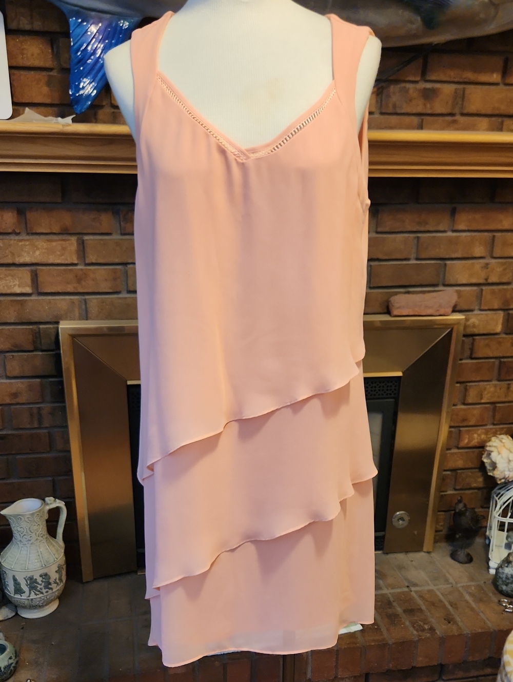Peach Layered Sleeveless Dress WHBM Flowy Fairy Whimsy Asymmetrical Hemline